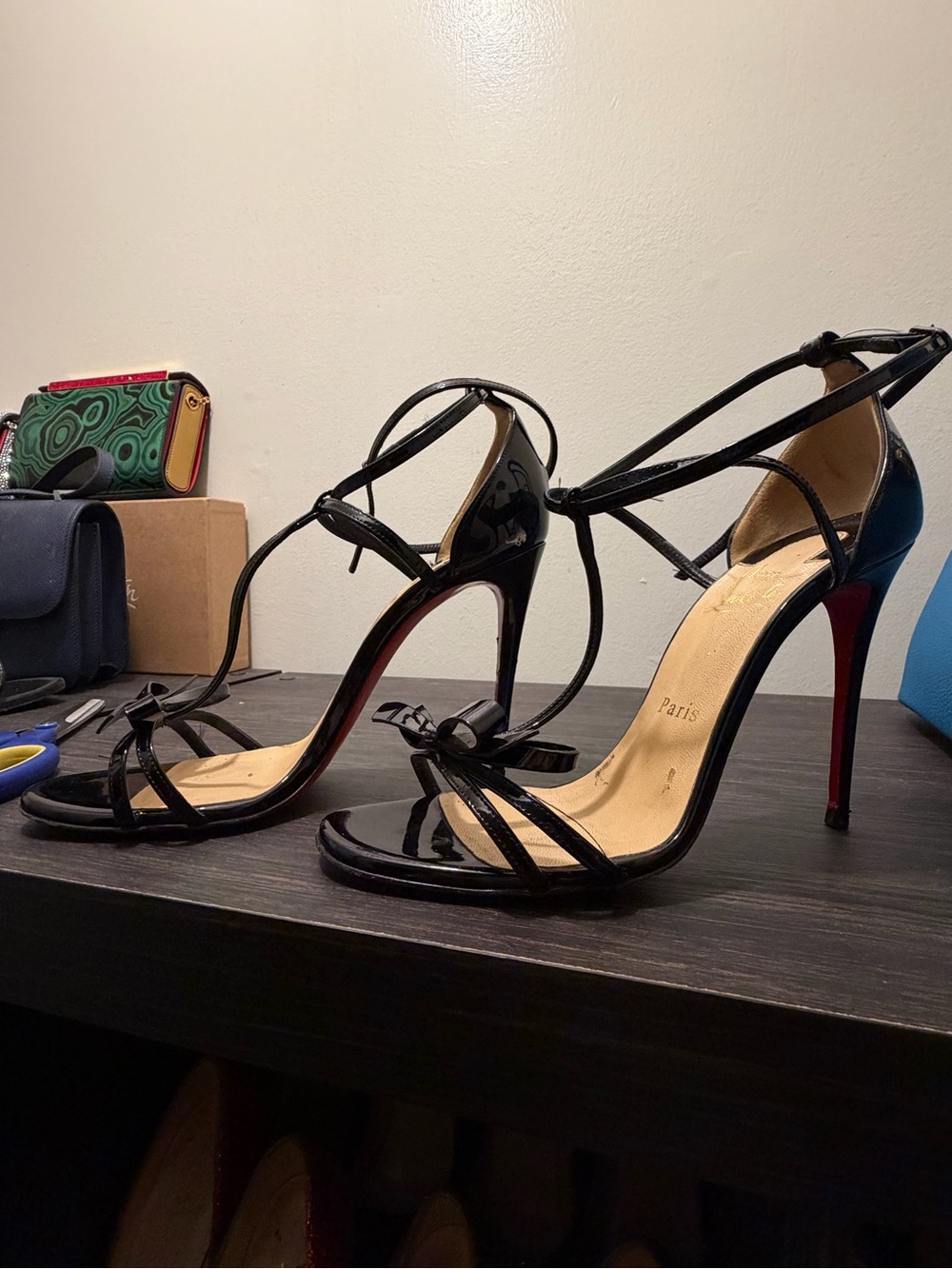 Christian Louboutin Blakissima Patent Leather Strappy ๐ & ๐ accents. - Picture 3 of 10